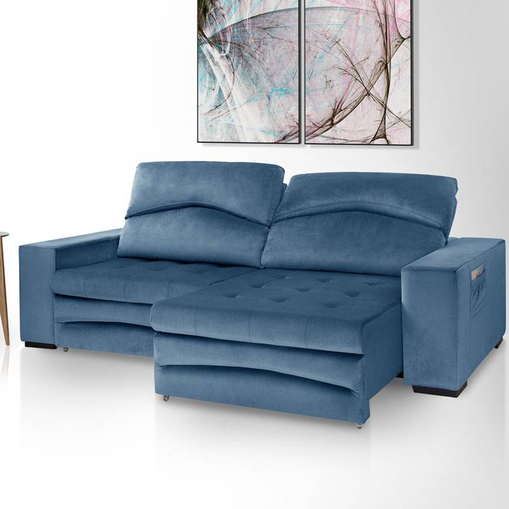 Sofa Retratil E Reclinavel 3 Lugares Veneza Luapa Azul 2