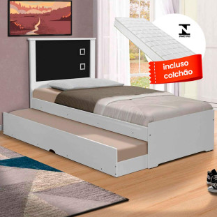 Cama Solteiro Com Auxiliar Com 2 Colchões Tebarrot Barcelona Branco Preto