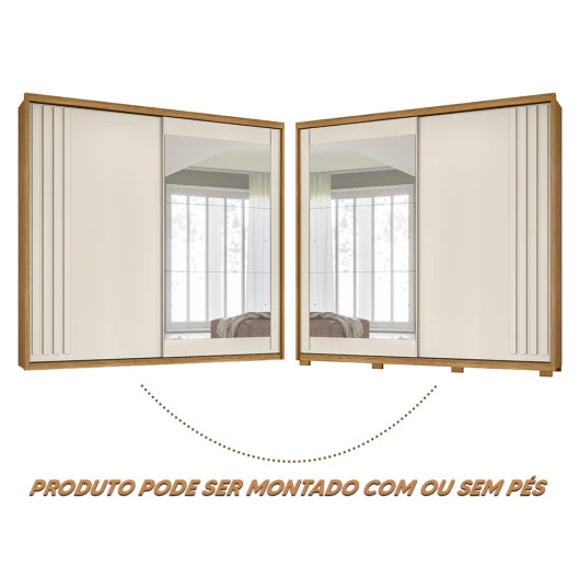 Guarda Roupa Casal 2 Portas Deslizantes com Espelho 3 Gavetas Freijo / Off  White Dhara - Moval - Virtual