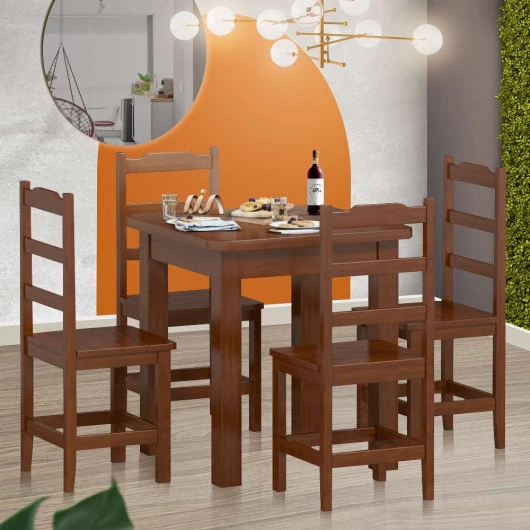 Conjunto Sala de Jantar e Cozinha Com 4 Cadeiras Madeira Maciça