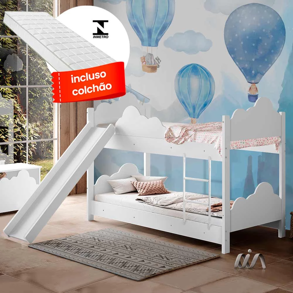 Cama Berço Infantil Quarto Encanto Beliche Com 2 Colchões