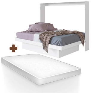 Cama Casal Retrátil De Parede Branco Com Colchão Velas Shop Jm