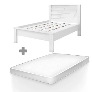 Cama de Casal MDF Reforçada Branco Barcelona Geval Com Colchão Casal Hellen Pro Confort