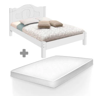 Cama Casal Resistente MDF Siena Branco Carmolar Com Colchão Casal Hellen Pro Confort