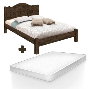 Cama Casal Resistente MDF Siena Nogal Carmolar Com Colchão Casal Hellen Pro Confort