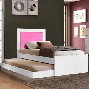 Cama De Solteiro Com Auxiliar 100% MDF Branco Rosa Olívia Shop JM