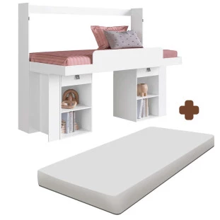 Cama Solteiro Articulável Com Escrivaninha Branco Com Colchão Zaric Shop Jm