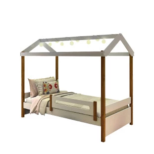 Cama Casinha Com Colchão Ortobom Solteiro LED 95 x 200 cm Branco Marrom Elô Shop JM