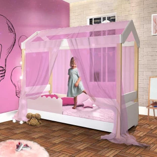 Mini Cama Montessoriana Rose Com Led E Voal Rosa Jhulia Divaloto