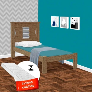 Cama De Solteiro Com Colchão Belíssima Castanho Fênix  