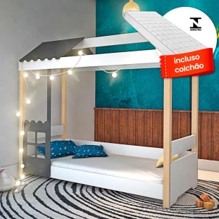 Cama Montessoriana Solteiro Com Colchão E Led Grafite Livia Divaloto