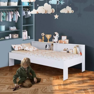 Cama Infantil Solteiro Com Nichos Branco Sunset Shop JM