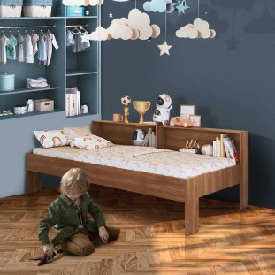 Cama Infantil Solteiro Com Nichos Nogal Sunset Shop JM