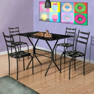 Conjunto Mesa Com 4 Cadeiras Para Cozinha Preto Texas Shop JM