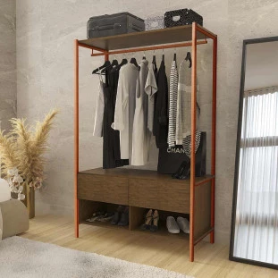 Guarda Roupa Closet Solteiro Industrial 2 Gavetas Imbuia Bronze Ahri Steel Mobile 