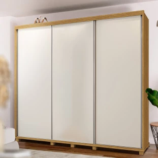 Guarda Roupa Casal Grande 255 cm 3 Portas De Correr Cinamomo Off White Flex Colônio Shop JM