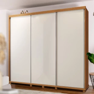 Guarda Roupa Casal Grande 255 cm 3 Portas De Correr Nature Off White Flex Colônio Shop JM