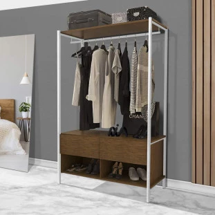 Guarda Roupa Closet Solteiro Industrial Em Aço 2 Gavetas Imbuia Branco Ahri Steel Mobile 