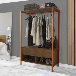 Guarda Roupa Closet Solteiro Industrial Em Aço 2 Gavetas Imbuia Bronze Ahri Shop JM