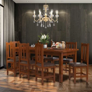 Conjunto Mesa De Jantar Com 8 Cadeiras Estofadas Madeira Maciça Castanho Rada Shop JM