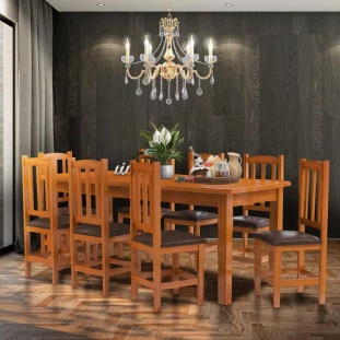 Conjunto Mesa De Jantar Com 8 Cadeiras Estofadas Madeira Maciça Marrom Rada Shop JM