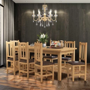 Conjunto Mesa De Jantar Com 8 Cadeiras Estofadas Madeira Maciça Nogueira Rada Shop JM