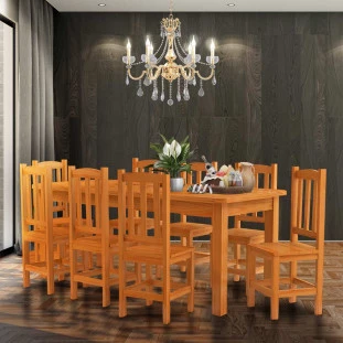 Conjunto Mesa De Jantar Com 8 Cadeiras Madeira Maciça 200cm Marrom Rada Shop JM