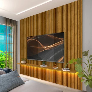 Painel Home Ripado Impressão 3D TV Até 85 Polegadas Com LED Naturale Rubi Shop JM
